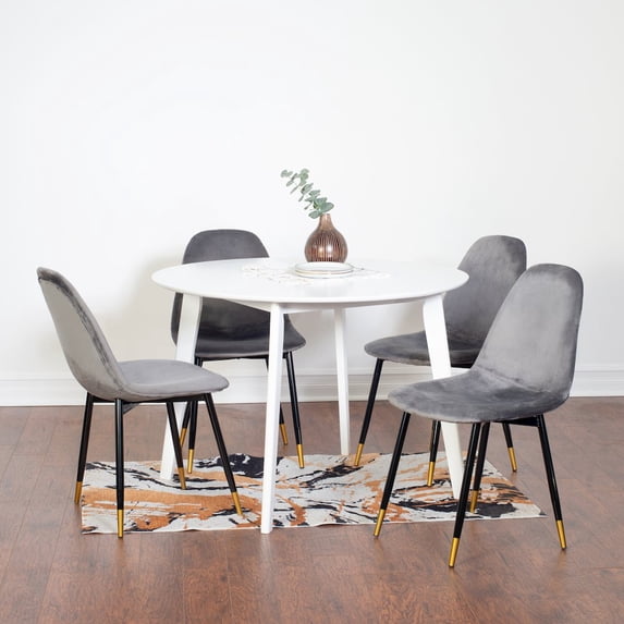 Roundhill Furniture Lassan Contemporary MDF & Rubberwood 5-Pcs Dining Table Set, White/Gray