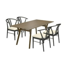 Roundhill Furniture Lavin Modern 5-Piece Dining Set, Walnut Finished Dining Table with 4 Wishbone Chairs