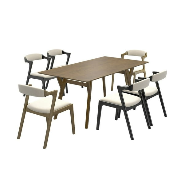 Roundhill Furniture Lavin Modern 7-Piece Dining Set, Dining Table with 6 Chairs