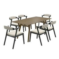 Roundhill Furniture Modern 7-Piece Dining Set, Walnut Finished Dining Table with 6 Black Chairs
