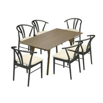 Roundhill Furniture Lavin Modern 7-Piece Dining Set, Walnut Finished Dining Table with 6 Wishbone Chairs