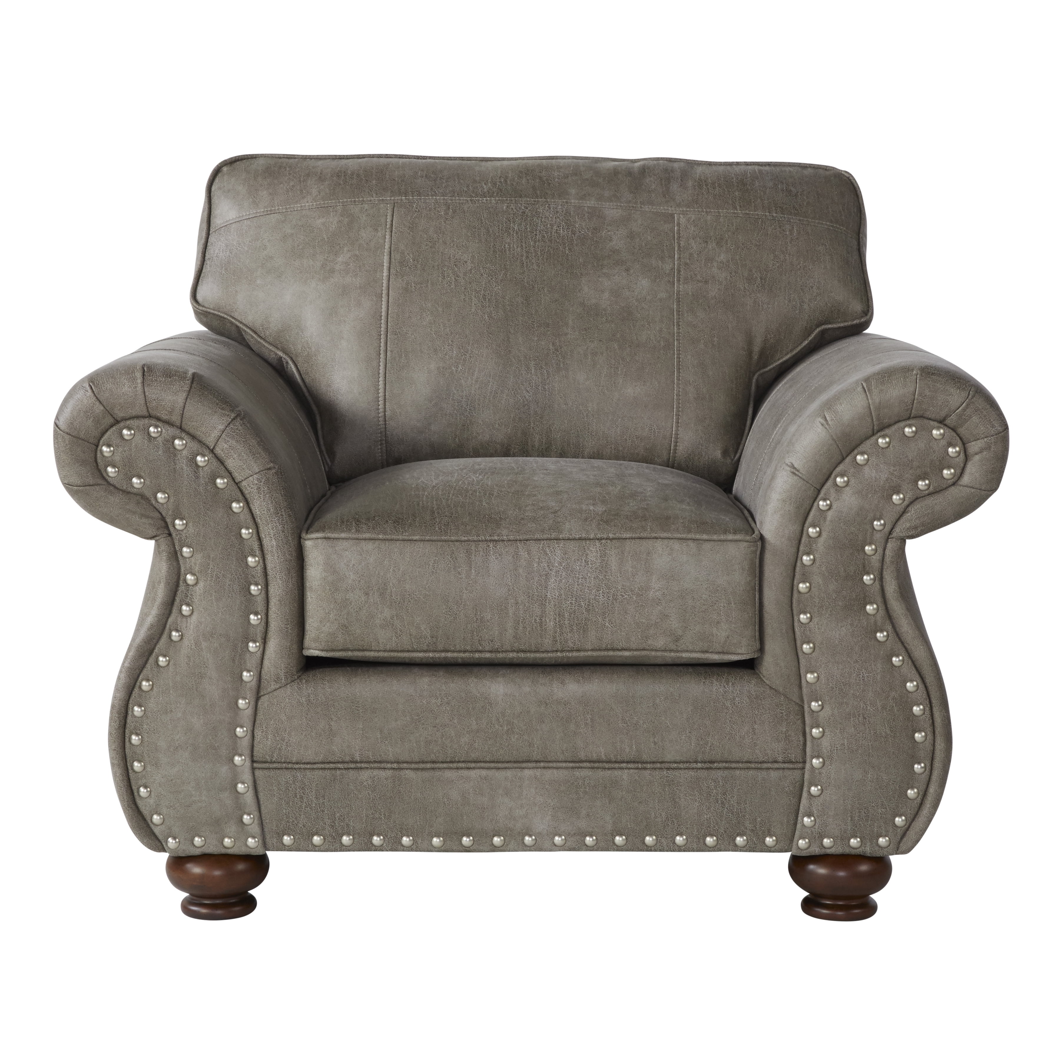 Stone Gray Faux Leather Upholstered Accent Chair with Nailhead Trim