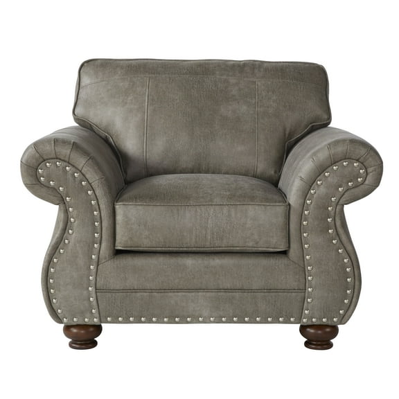 Roundhill Furniture Leinster Faux Leather Upholstered Nailhead Chair in Stone Gray