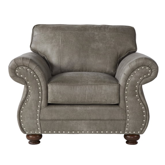 Leinster Upholstered Nailhead Lounge Chair, Faux Leather, Stone Gray