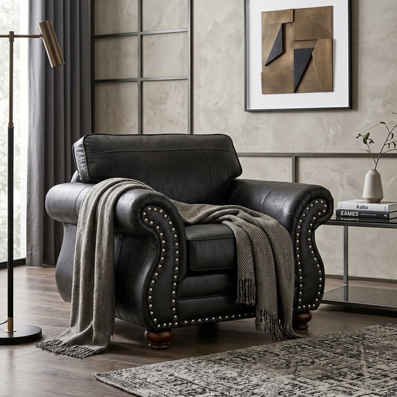 Roundhill Furniture Leinster Faux Leather Upholstered Nailhead Chair, Black