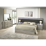 Roundhill Furniture Lenca King LED Wallbed with Nightstands, Dresser, and Mirror - Weathered Gray