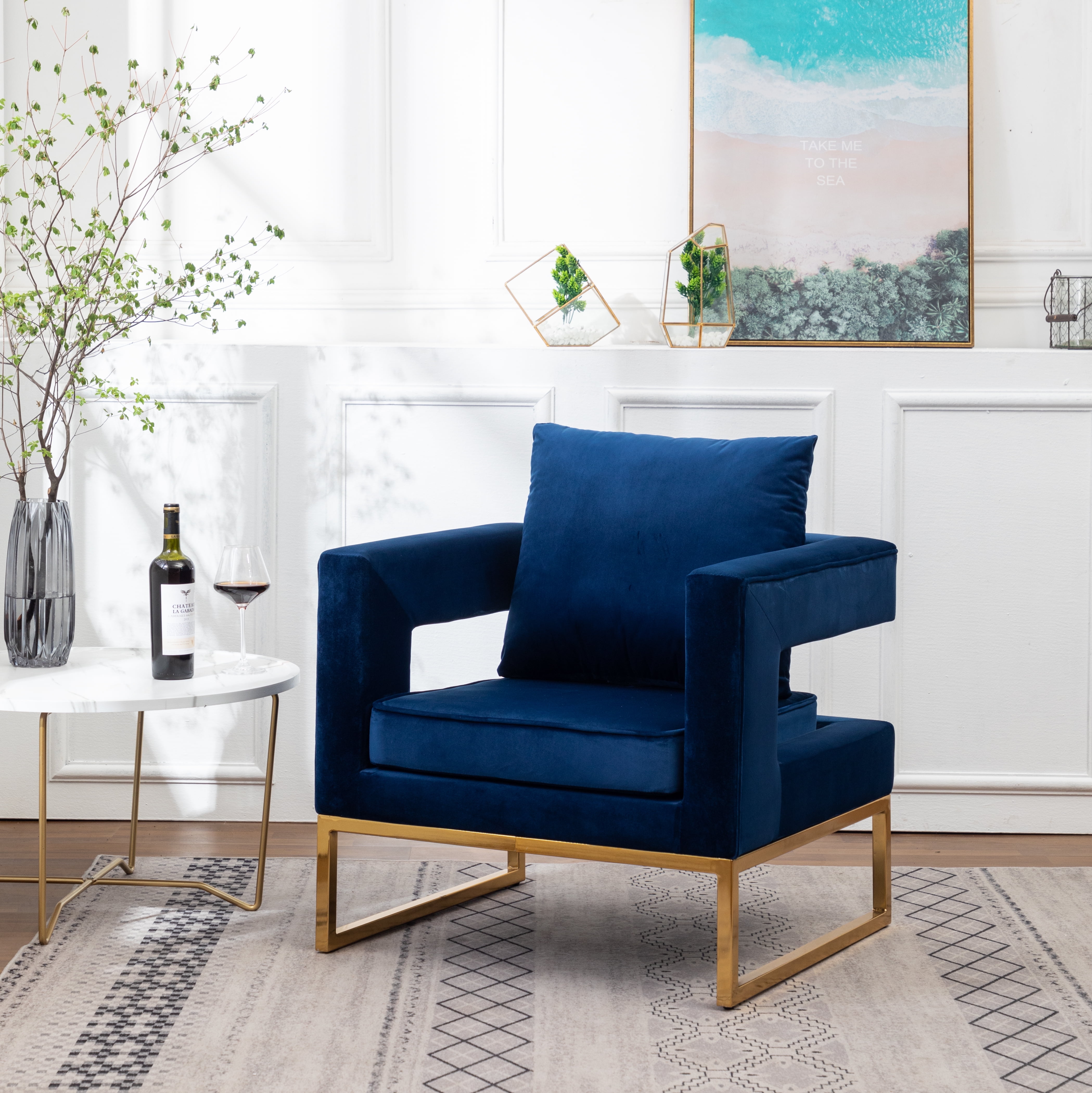 Blue upholstered accent chair sale