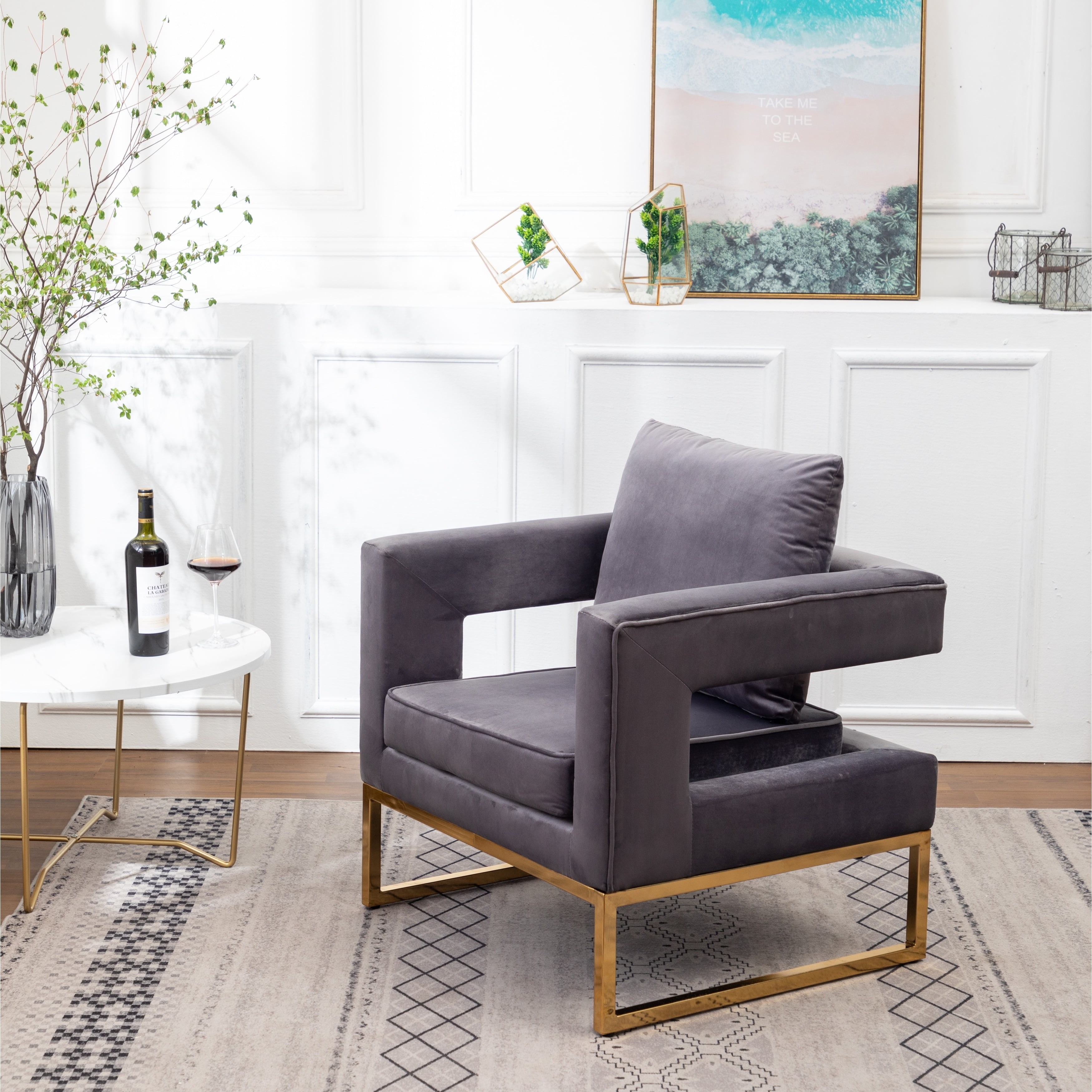 Contemporary Gray Upholstered Accent Arm Chair by Kuwait Ubuy