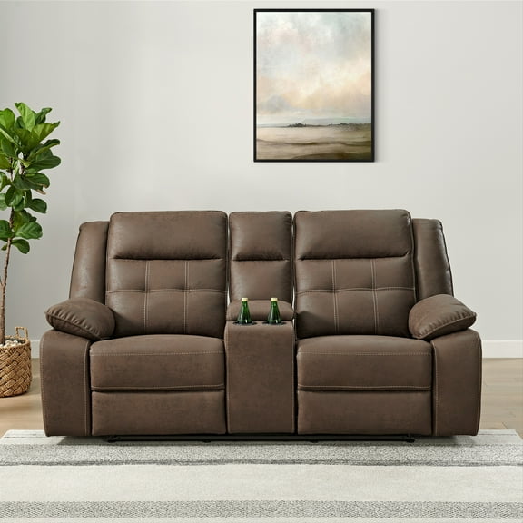 Roundhill Furniture Lesley Transitional Manual Reclining Loveseat, with Cup holders, Brown