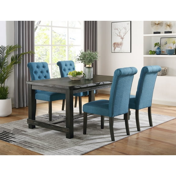 Roundhill Furniture Leviton 5-Piece Dining Set, 30’’Height Table, Up to 4 Seats, Blue