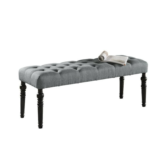 Roundhill Furniture Leviton Fabric Tufted Turned Leg Dining Bench in Gray