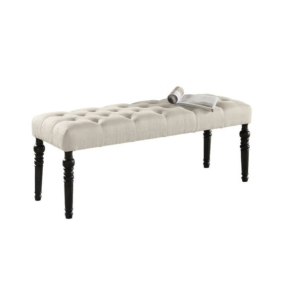 Roundhill Furniture Leviton Fabric Tufted Turned Leg Dining Bench in Tan