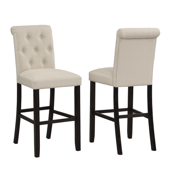 Roundhill Furniture Leviton Solid Wood Tufted Asons Barstool (Set of 2), Tan