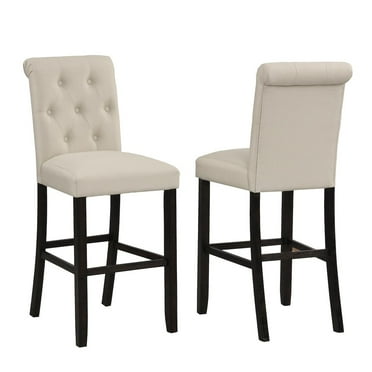 Roundhill Furniture Leviton Solid Wood Tufted Asons Barstool in Tan (Set of 2)
