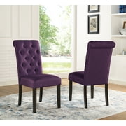 Roundhill Furniture Leviton Solid Wood Tufted Asons Dining Chair (Set of 2), Purple