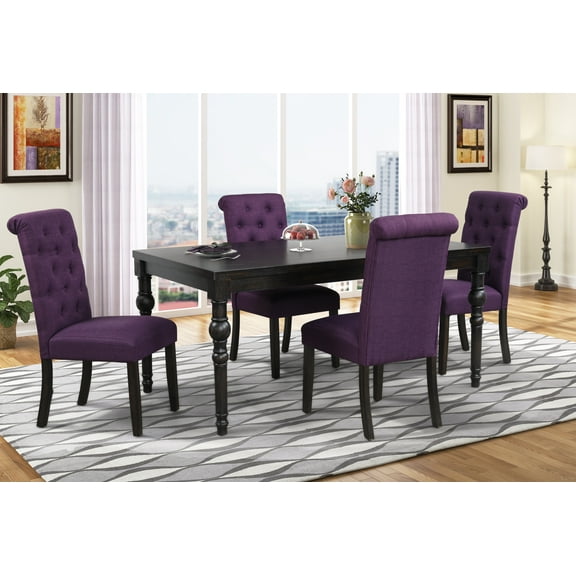 Roundhill Furniture Leviton Urban Style Dining Set: 30'' Height Table and 4 Chairs, Purple