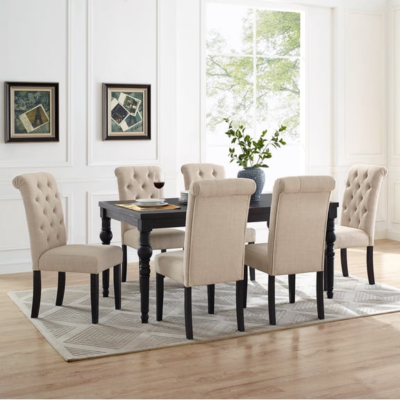 Roundhill Furniture Leviton Urban Style Dining Set: 30'' Height Table and 6 Chairs, Tan