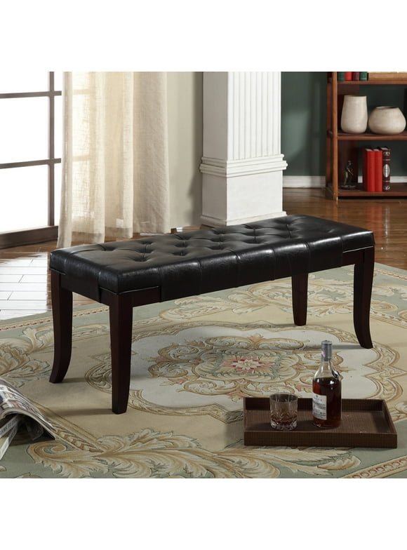 Roundhill Furniture Linon Upholstered & Tufted Bench, Black