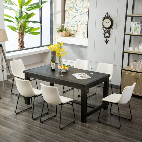 Roundhill Furniture Lotusville 7-piece Black Dining Table and Faux Leather Chairs Set White