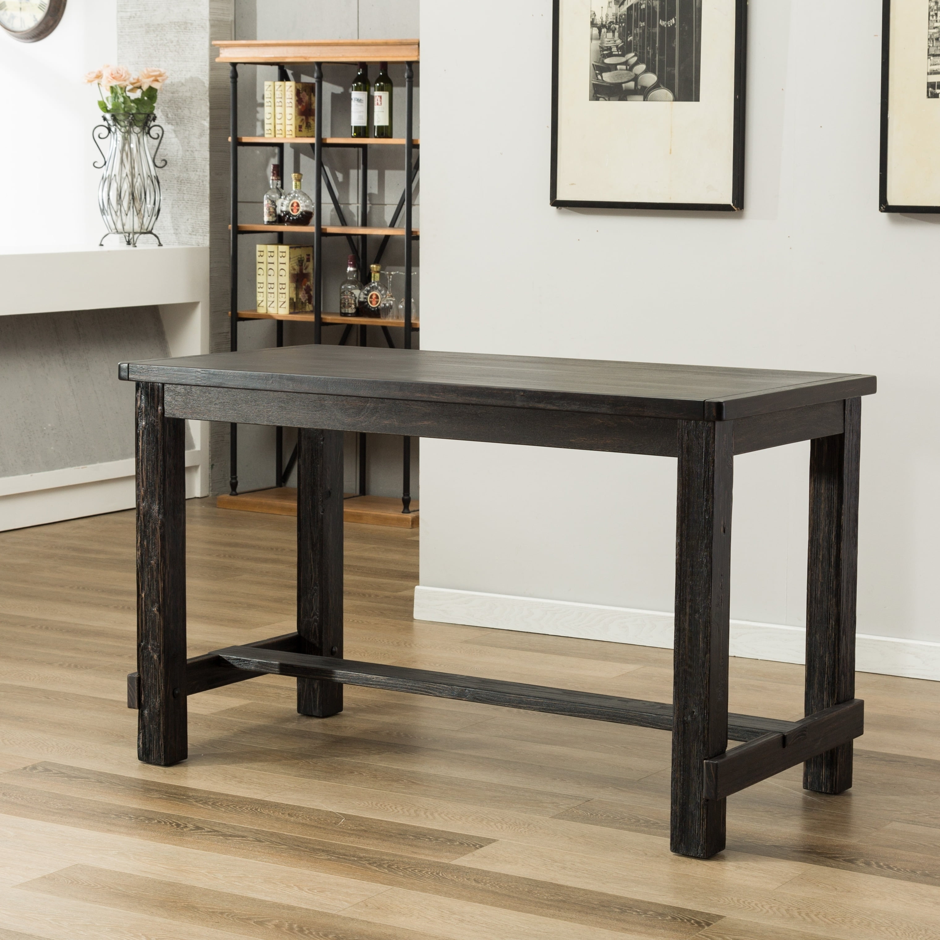 Antique Black Reclaimed Wood Rectangular Counter Height Dining Table