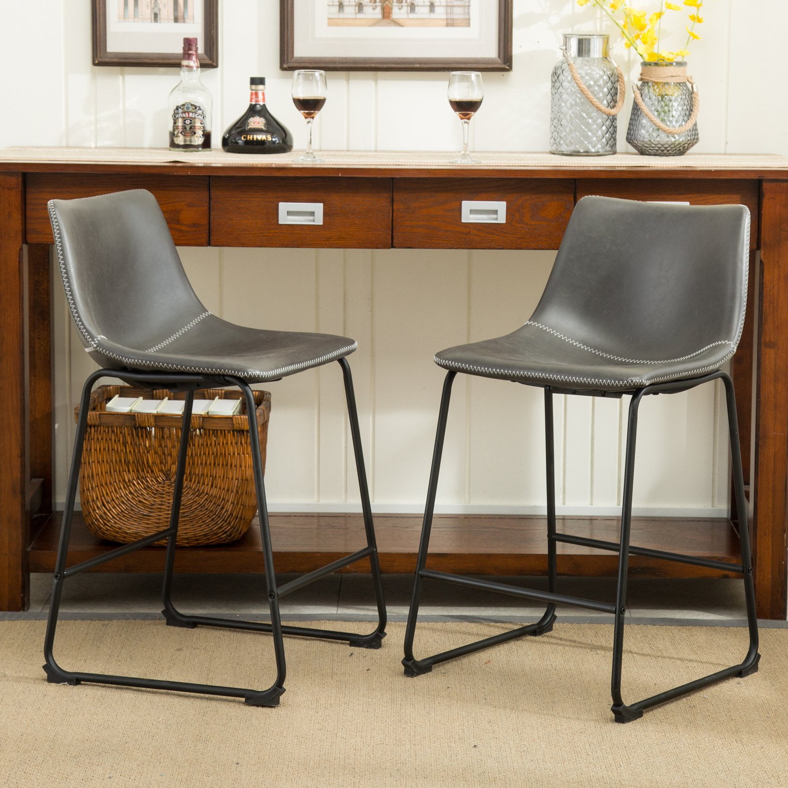 Roundhill furniture lotusville vintage pu leather counter height stools deals