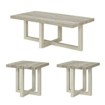 Roundhill Furniture 3-Piece Coffee Table Set, Coffee Table, Two End Tables, Weathered Gray and Beige