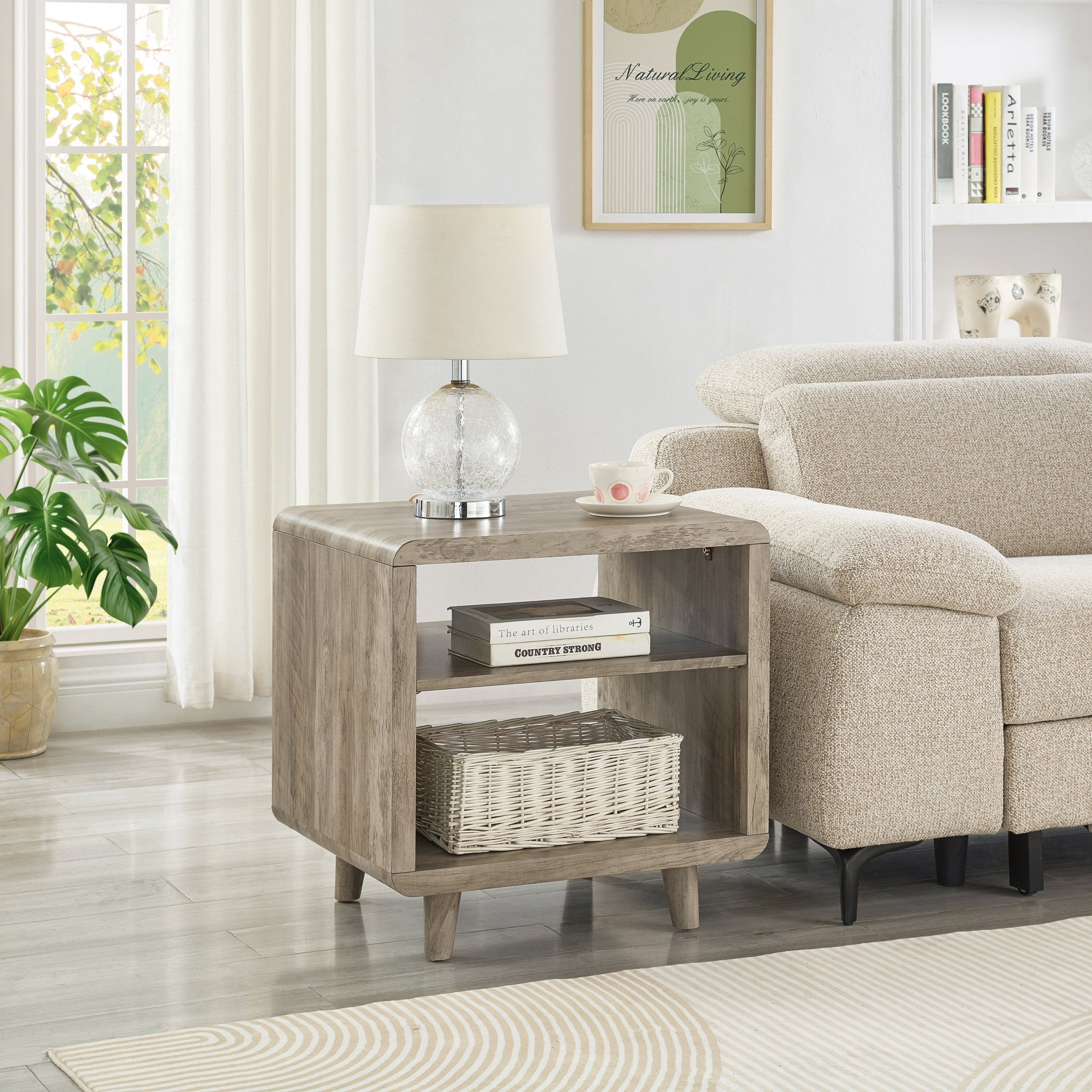 Roundhill Furniture Lux Modern Wood Shelf Side Table, Bedside Nightstand, Gray