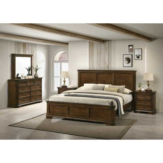 Roundhill Furniture Maderne Traditional 5-Piece Wood Bedroom Furniture Set, King Size, Antique Walnut Finish