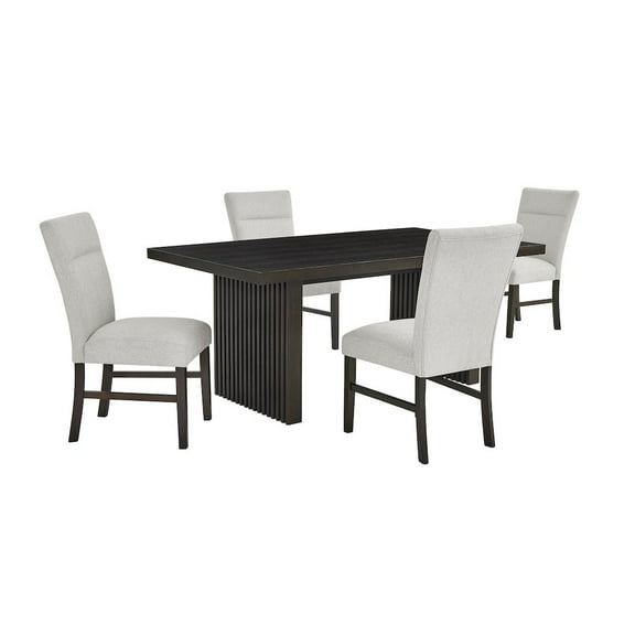 Roundhill Furniture Madison 5-Piece Dining Set, Slat-Fluted Dining Table with 4 Stylish Chairs, Gray