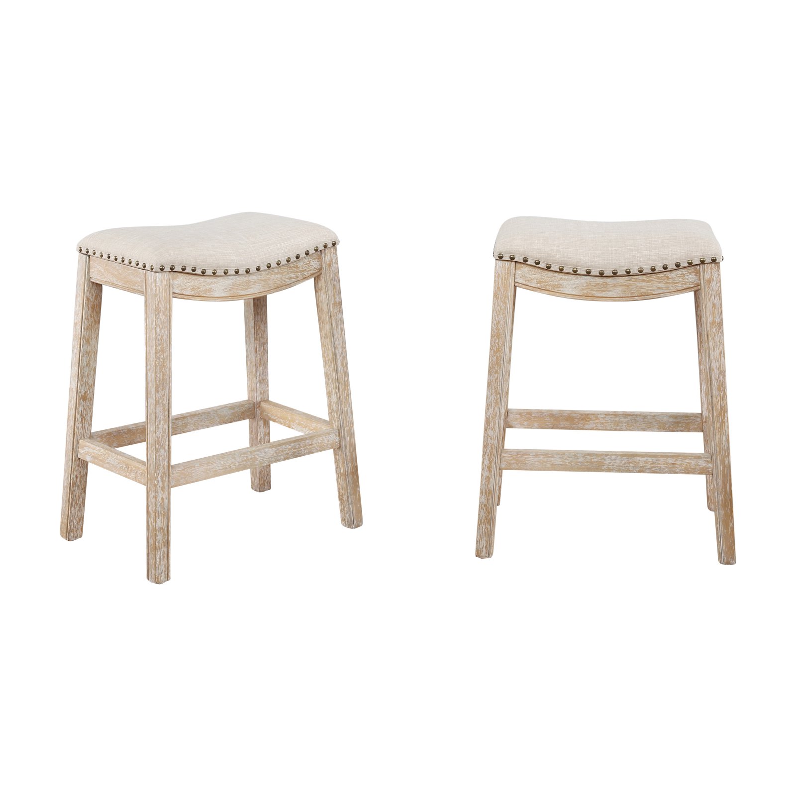 Roundhill Furniture Maroni Upholstered Saddle Counter Stool With Nailhead Trim Set of 2