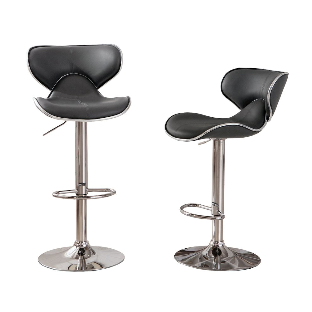 Chrome-Finished Contemporary Swivel Barstool with Gray Faux Leather, Set of 2