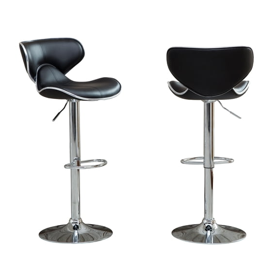Roundhill Masaccio Cushioned Leatherette Upholstery Airlift Adjustable Swivel Barstool with Chrome Base, Set of 2, Multiple Colors Available