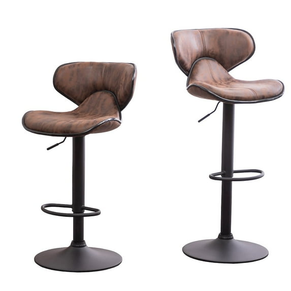 Roundhill Furniture Masaccio Weathered Brown Upholstery Airlift Adjustable Swivel Barstool with Chrome Base, Set of 2, Fabric