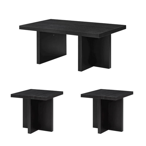 Roundhill Furniture Mchome 3-Piece Coffee Table Set, Coffee Table and Two End Tables, Black Finish