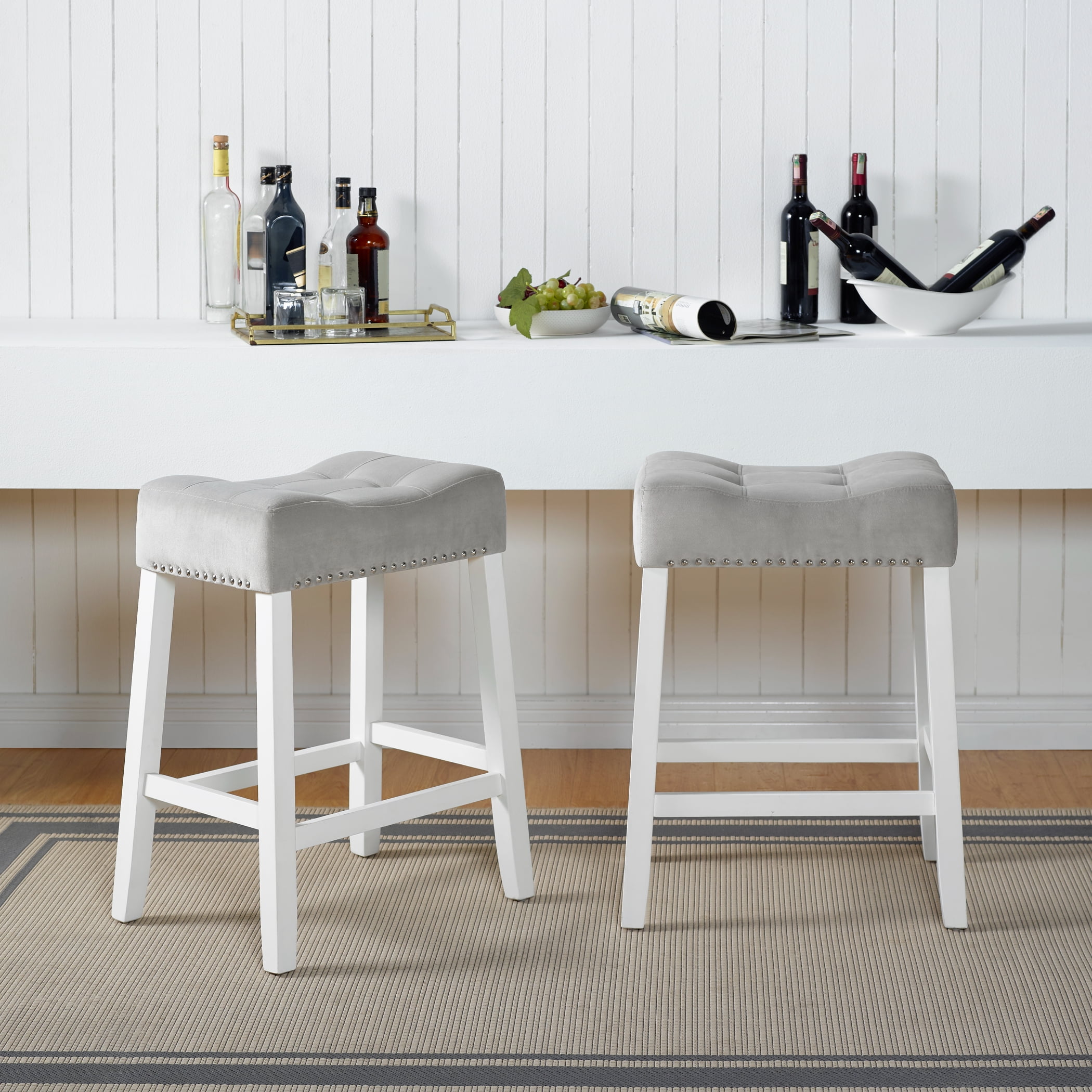 Roundhill Furniture Morovo Set of 2 Velvet Counter Height Stools with