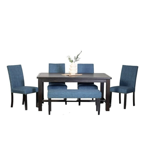 Roundhill Furniture Muzzi 6 Piece Contemporary Dining Set Blue