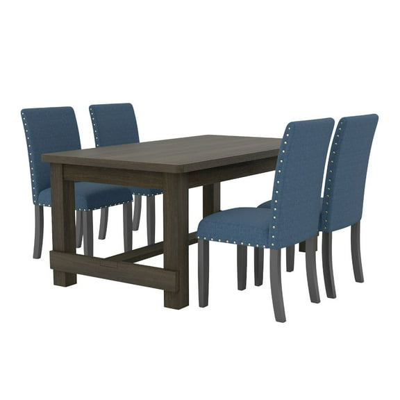 Roundhill Furniture Muzzi Contemporary 5-Piece Dining Set, Dining Table with 4 Stylish Chairs, Blue
