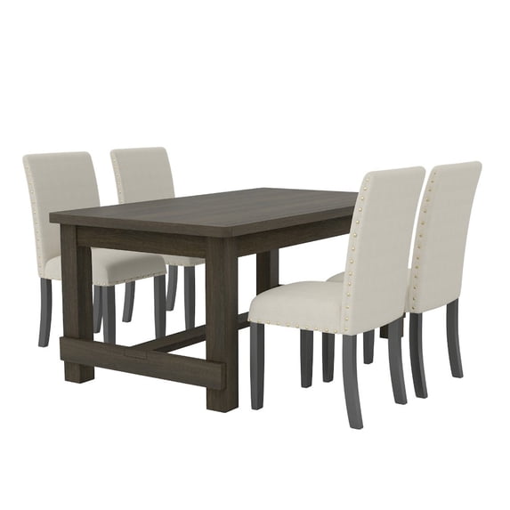 Roundhill Furniture Muzzi Contemporary 5-Piece Dining Set, Dining Table with 4 Stylish Chairs, Tan