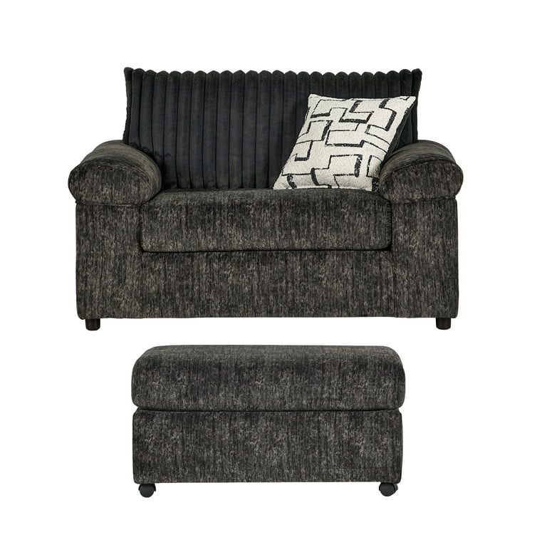 Roundhill Furniture Nason Wide Wale Corduroy Cuddle Chair and Ottoman Set Charcoal Walmart