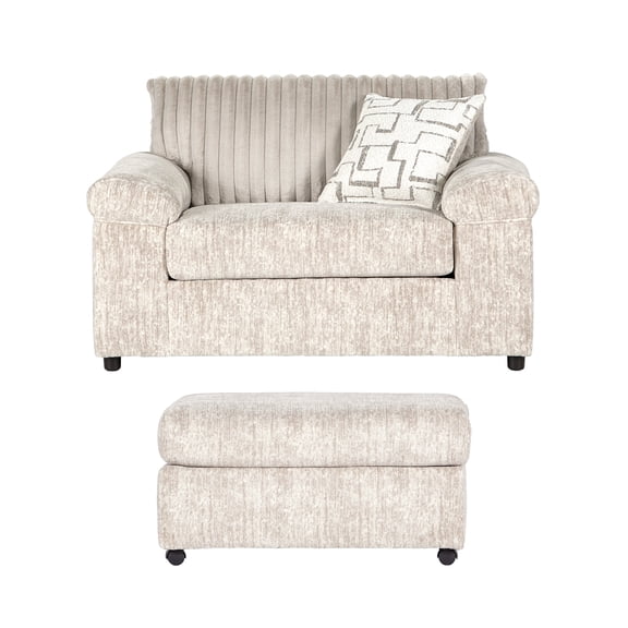 Roundhill Furniture Nason Wide Wale Corduroy Cuddle Chair and Ottoman Set, Parchment