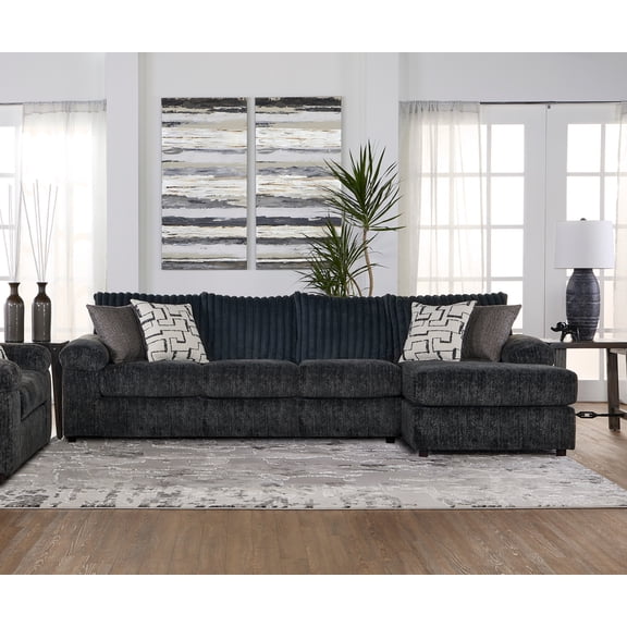 Roundhill Furniture Nason Wide Wale Corduroy Sectional Sofa Chaise, Charcoal