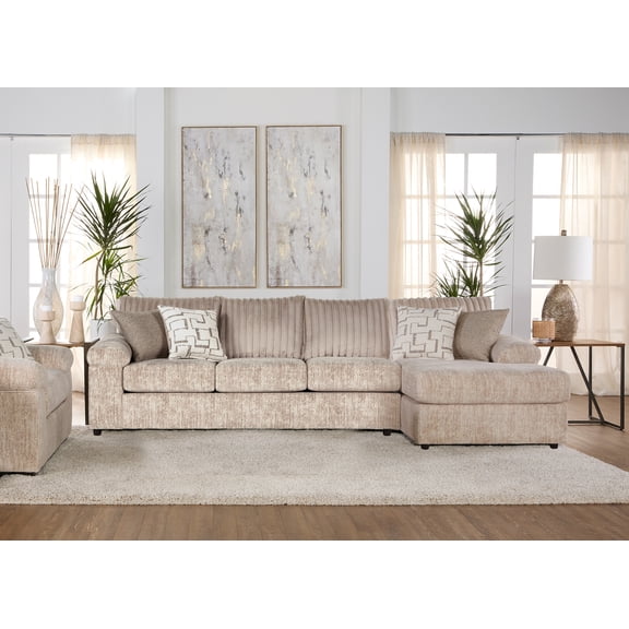 Roundhill Furniture Nason Wide Wale Corduroy Sectional Sofa Chaise, Parchment