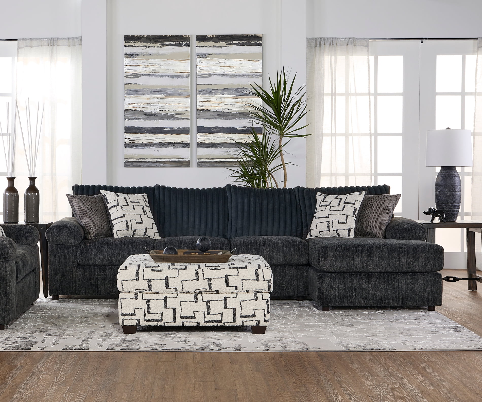 Roundhill Furniture Nason Wide Wale Corduroy Sectional Sofa Chaise 