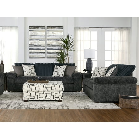 Roundhill Furniture Nason Wide Wale Corduroy Sofa, Loveseat, and Ottoman Set, Charcoal