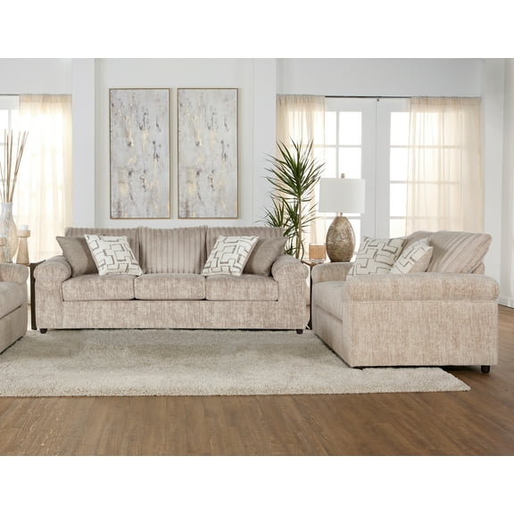 Roundhill Furniture Nason Wide Wale Corduroy Sofa and Loveseat Set, Parchment