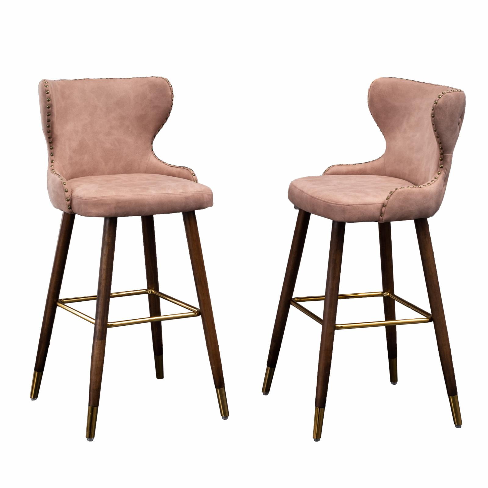 Roundhill Furniture Nevis MidCentury Modern Faux Leather Tufted 29.5 in. Bar Stool Set of 2