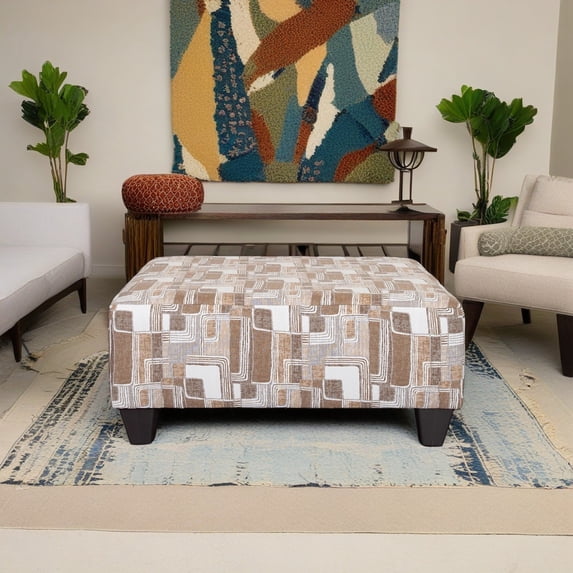 Roundhill Furniture Nexus Geometric Accent Fabric Cocktail Ottoman, Galactic Parchment