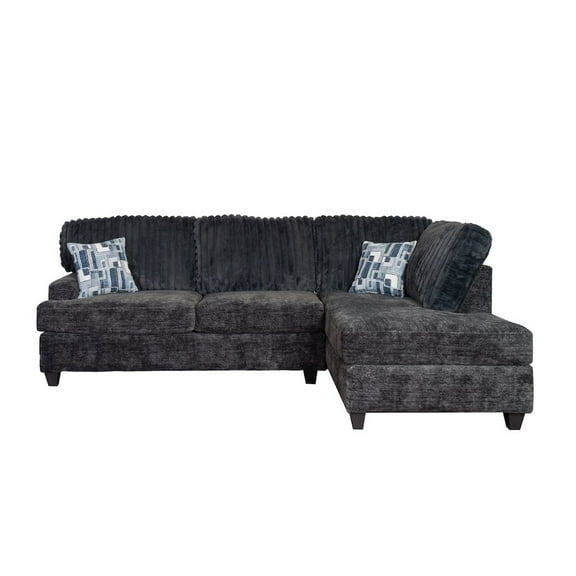 Roundhill Furniture Nexus Wide Wale Corduroy L-shape Sectional with Chaise, Galactic Charcoal