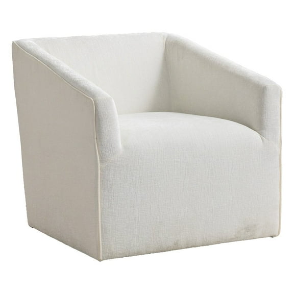 Roundhill Furniture Nice Modern Upholstered Barrel Armchair, 360 Degree Swivel, White