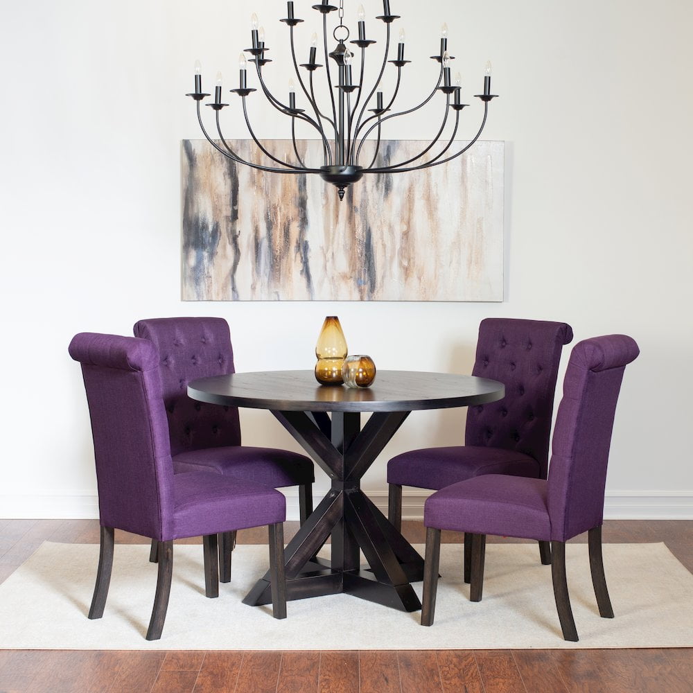Roundhill Furniture Nylander 5 Pc Dining Set Cross Buck Dining Table with 4 Stylish Chairs Purple Walmart